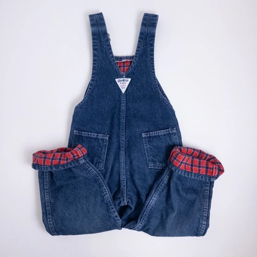Vintage OshKosh B'Gosh 80s 3-Piece Overalls Knit Sweater Shirt Set Plaid Red 4T‎